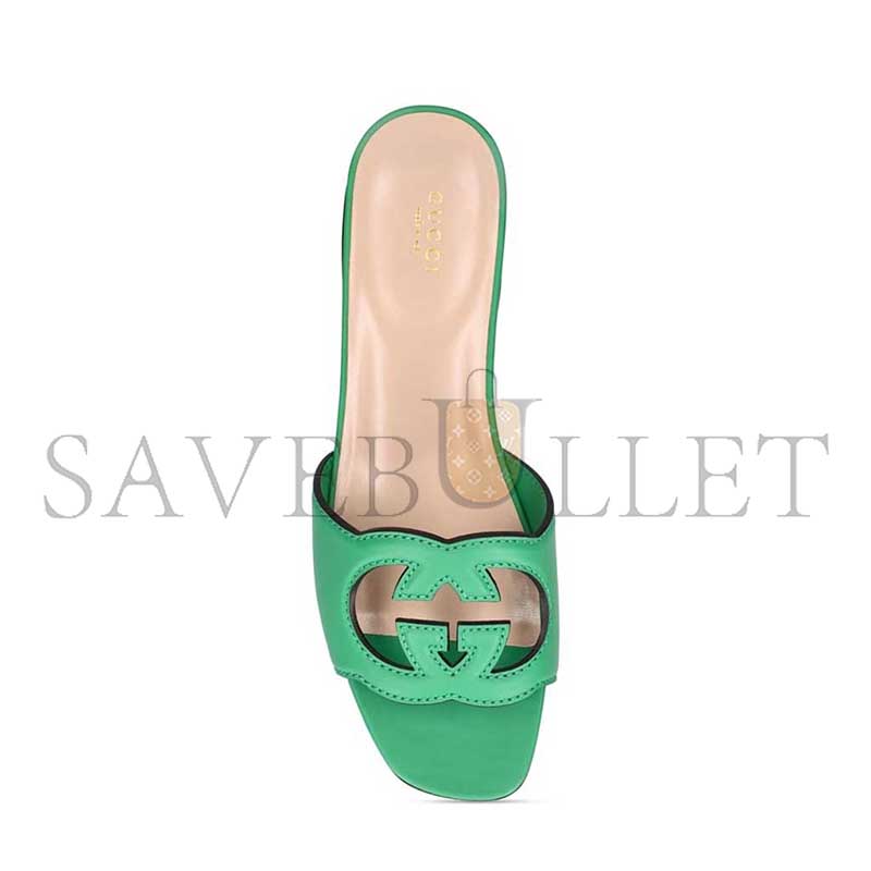 GUCCI LEATHER LOGO CUTOUT SLIDES 